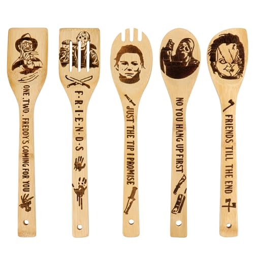 Horror Filme Figuren Holzlöffel, Halloween Horror Figuren Küchenutensilien, Halloween Kochen Deko, Lustige Horrorfilm-Merchandise, Horrorfilm-Geschenke, Geschenk für Horror Filmliebhaber