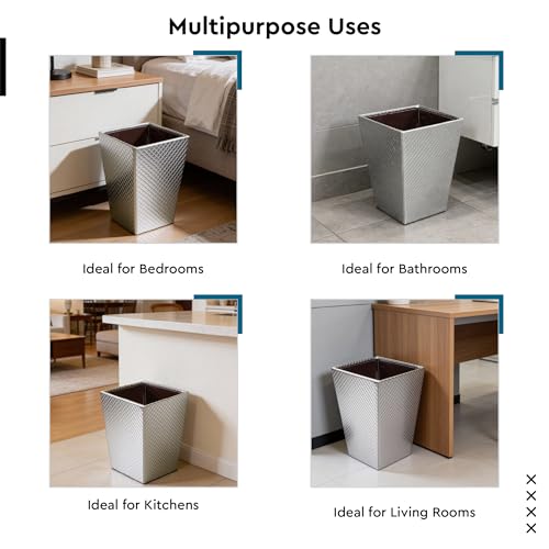 Image of Encasa XO Leather Dustbin for Home | 3 L (15x19 cm)(Small) Waste Bin for Bedroom, Washrooms, Kitchens Office, Hotel | Noise free, Floor Safe Trash Can | Textured Leather Garbage Bin - Silver
