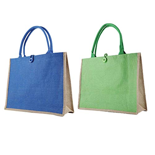 kowaku 2x Mulheres Casual Ombro Bolsa Linho Color Block Tote Bag - Verde + azul