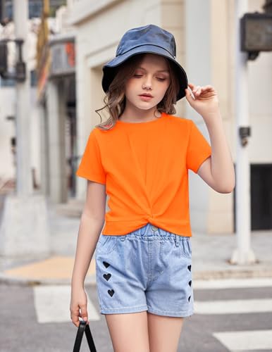 Image of Arshiner Girls Casual Tie Dye Short-Sleeve T-Shirt Cute Print Summer Blouse for Girls Twist Front Tunic Tee Tops