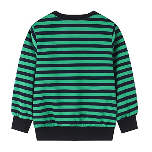 Camiseta básica de manga comprida para meninos e meninas com estampa listrada casual, Verde, 8-9 Ano