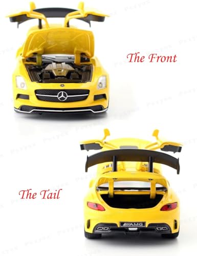 Image of 1:32 Benz SLS AMG Model Car Zinc Alloy Pull Back Toy with Sound & Light Fun for Kids, Boys & Girls Collectible Diecast Car for Ages 3+ (Yellow)