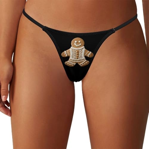 SMAZDFXX String Extensible Taille Basse pour Femme, Motif Pull, Motif Biscuit en Pain d'épices, Dos en T, sous-vêtement Sexy