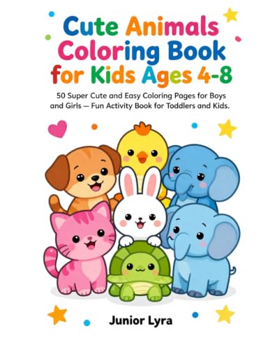 Cute Animals Coloring Book for Kids Ages 4-8: 50 Super Cute and Easy Coloring Pages for Boys and Girls | Fun Activity Book for Kids image 2