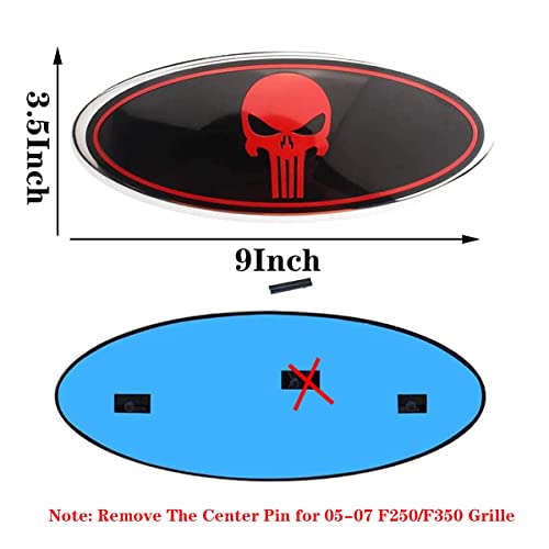 Front Grille Rear Tailgate Skull Emblem - 9" Oval Badge Name Plate Fit for 2004-2014 F150, 2005-2007 F250 F350, 11-16 Explorer, 11-14 Edge, 06-11 Range, 07-14 Expedition(Red)