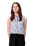 LaVieLente Women’s Chiffon Animal Pattern Sleeveless Bow Tie Collar Button Down Blouse Shirt for Work Casual Tops (Sky Blue, Small)