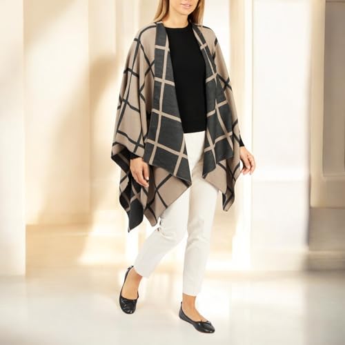 Image of Women's Shawl Wrap Poncho Ruana Cape Cardigan Sweater Open Front for Fall Winter Spring