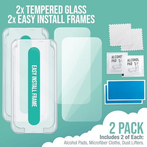 Image of Smartish iPhone 16 Pro Max Screen Protector - 2-Pack Tempered Glass Screen Protectors + Cleaning Kit - Tuff Sheet - 9H Easy Install Frame [Scratch Resistant] Case-Friendly for Apple iPhone 16 Pro Max