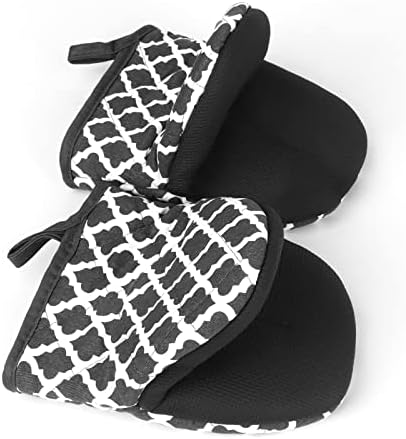 1 Pair Short Oven Mitts, Heat Resistant Silicone Kitchen Mini Oven Mitts for 500 Degrees, Non-Slip Grip Surfaces and Hanging Loop Glove, Baking Grilling Barbecue Microwave Machine Washable (Dark Grey)