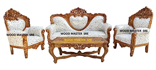Image of Luxury Wooden Teakwwood Five Seater Sofa Set for Living Room (Honey Brown) Solid Wood Outdoor Chair 5 Seater Sofa | (6)