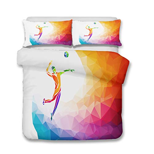 WENYA Bettbezug 3D Sport Ski Rennauto Basketball Volleyball Bettwäsche-Set Blau Weiß Orange Mikrofaser Junge Teen (Stil 3, 155x220 cm + 80x80 cm*2) Cover
