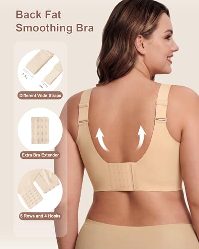 Jelly Bras for Women Wireless Plus Size No Underwire Supportive Full Coverage Seamless Push Up Bra for Older Women,Skin,Large — view 3