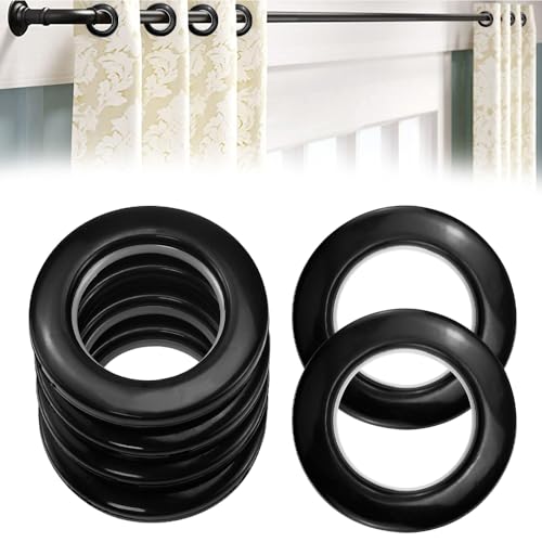 QUCUMER 20 Stuks Gordijnringen - 40 mm Inslagringen Voor Gordijnen, Douchegordijnen en Vitrage - Kunststof Ogen in Zwart