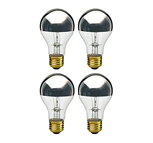 Sterl Lighting - Pack of 4 A19 Strong Glare Half Chrome Silver Bowl Incandescent Light Bulb - 60 Watts - 120 Volts - E26 Medium Base - 2700K - 120 Lumens