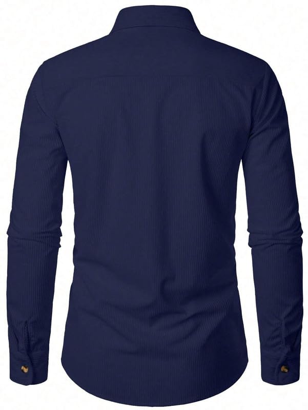Image of Men Corduroy Casual Jacket Full Sleeve Self Design Button Front with Spread Collar, Woven Cord Lining and Two Pockets for Casual Outings