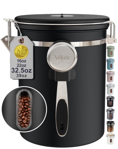 Image of Veken Coffee Canister with Window,Airtight Stainless Steel Container,32.5OZ