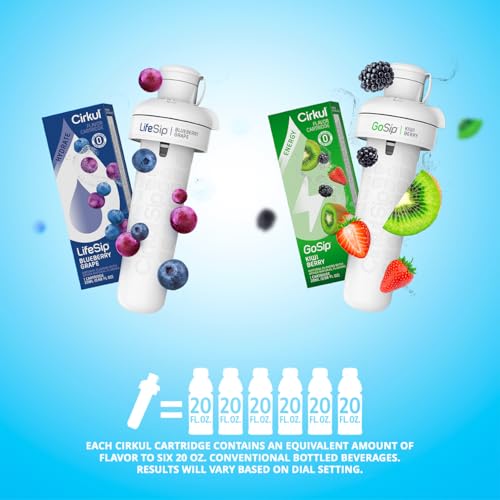 Cirkul 32oz. Matte Black Stainless Steel Water Bottle Starter Kit with Black Lid and 2 Flavor Cartridges (1 LifeSip Blueberry Grape, 1 GoSip Kiwi Berry) Zero Calories and No Sugar - Thumbnail 5