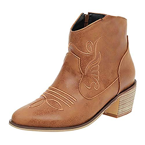 Birdsight Damen Cowboy Stiefeletten Blockabsatz Ankle Boots Stickerei Western Herbst Winter Stiefel(Braun,39) Cover