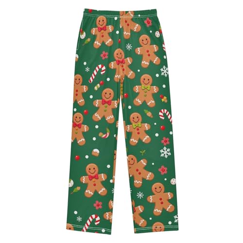 Pigsaly Boys' Pants Christmas Gingerbread Man Long Bottoms Whiter Red Candy Cane Jogger Pants Elastic Waist Trousers S