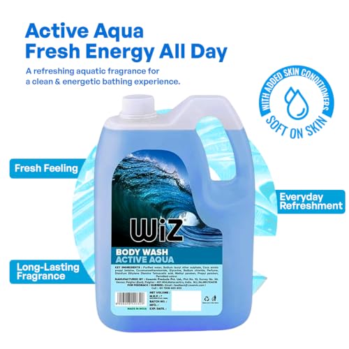 Image of Wiz Active Aqua Body Wash 5L | Refreshing Hydrating Formula | Long-Lasting Freshness | Gentle on Skin | Suitable for All Skin Types | Family & Salon Pack