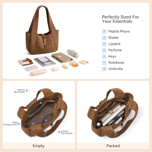 Image of BOSTANTEN Suede Shoulder Bag for Women Vintage Purse Dumpling Tote