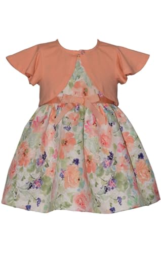 Bonnie Jean Girl's Easter Dress - Floral Dress with Short Sleeve Cardigan for Baby, Toddler, Little and Big Girls, Peach Floral, 18 Months