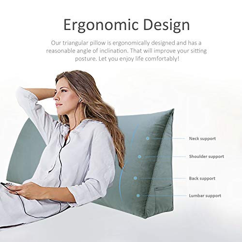 Wowmax Large Bolster Triangular Positioning Support Reading Backrest Wedge Pillow For Headboard For Day Bed Bunk Bed With Removable Cover Velvet No Button Grey Queen thumb #1