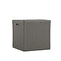 Suncast 60 Gallon Outdoor Weather Resistant Hard Plastic Storage Cube Deck Box Bin with Handles and Lid for Patio, Garden, or Shed, Stoney