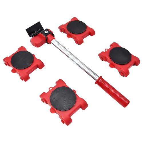 Aquafix 家具移動キャリー 五点セット 金属 プラスチック素材 リフター 台車 家具移動小型車 家具移動ヘルパー ひとりでも運べる 360度回転キャスター フローリング保護設計 荷物運び/引っ越/家具移動用(赤色)