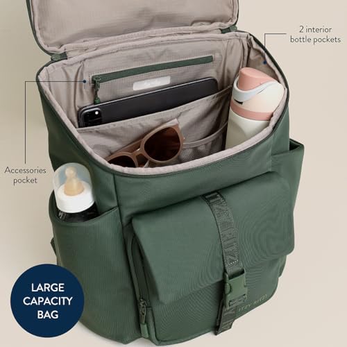 Itzy Ritzy Belong Bucket Backpack – Lightweight Diaper Bag Backpack Featuring 16 Pockets, Bucket Top Opening, Stroller Straps & Changing Pad – Organized and Stylish Everyday Family Backpack (Green) by Itzy Ritzy - Image 8
