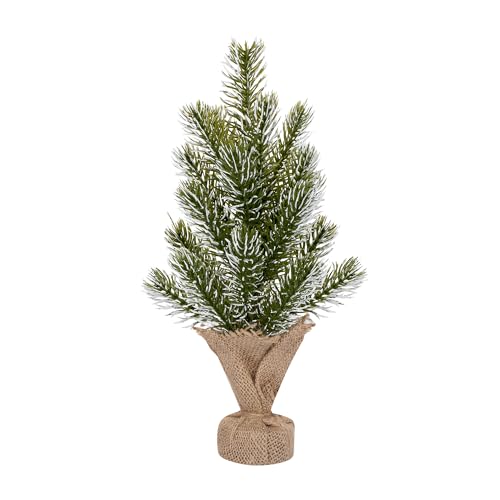 12' Flocked Artificial Christmas Tree, Snowed Branches, Burlap Base, Tabletop Decor