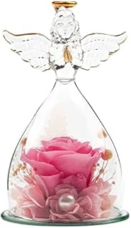 WELTRXE Preserved Rose In Glass, Angel Ornament, Handmade Eternal Rose, Preserved Real Rose Flower, Forever Rose Gift for Mothers Day, Birthday, Women, Girl, Mom, Grandma, Wife, Sister, Pink