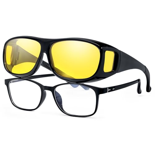VIEWBETTER® Fit Over Night Vision Glasses for Women Men Yellow Lens Night Driving Glasses Anti Glare Polarized N4106