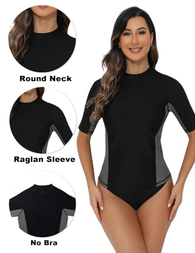 Tournesol Women Swim Shirt Short Sleeve Rash Guard SPF & UV Protection Rashguard Tops Round Neck Bathing Suit Top4