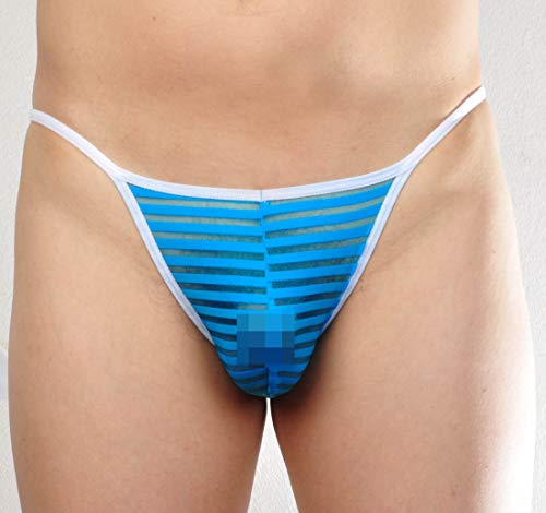 Men's See Through Cheeky Briefs Underwear Sexy Stripe Mesh String Bikini Briefs2
