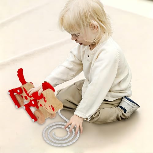 Image of Montessori Toys 1 2 3 4 Years Old Boys Girls Wooden Walking Pull Dog Toy for Baby Toddler, Pull Along Walking Toys, Walk Along Puppy Pull, Wooden Pull & Push Toy (Red)