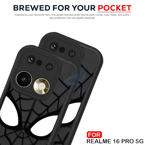 Image of AESTMO Back Case Cover for Realme 16 5G Cover | Spidey Face Mask Design | Silicone Case | Full Body Protection | Camera Protection Back Cover for Realme 16 5G (Black)