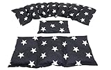 GRO?E STERNE 3 er Set Langes 80 x 18 cm 8 Kammer + 3 Kammer + kleines Kirschkernkissen Wärmekissen XXL Schulterkissen Körnerkissen Mikrowelle (Schwarz Große Sterne, Kirschkerne)