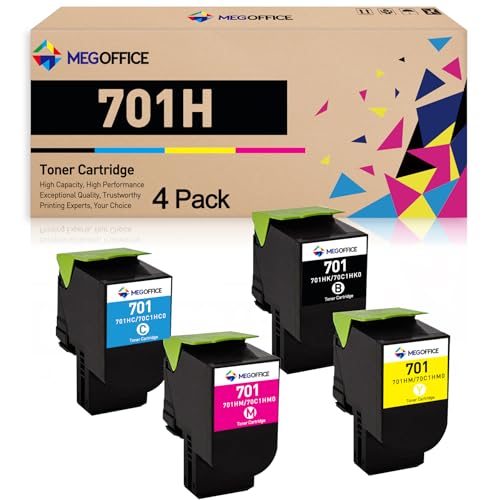 MEGOFFICE CS310 CS410 701H Toner Cartridge Replacement for Lexmark 70C1HK0 70C1HC0 70C1HM0 70C1HY0 701HY 701HC 701HM 701HK for Lexmark CS310 CS310dn CS410 CS410dn CS510 CS510de(4 Pack,BMCY)