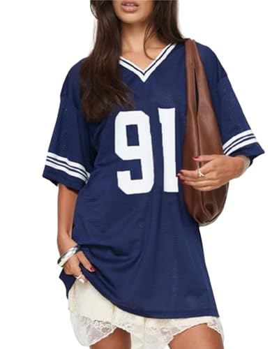 Damen Y2K Basketball-T-Shirt, kurzärmelig, V-Ausschnitt, Zahlendruck,...