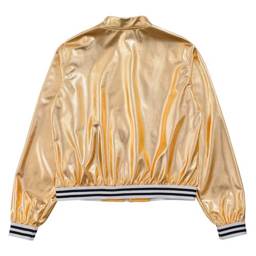 JEYPINMI Kids Girls Bomber Jacket Long Sleeve Jazz Dance Crop Top Zipper Coat Outerwear Sparkle Clubwear3