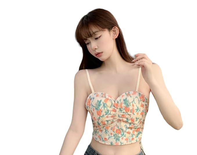 OK INTERPRISES Women's Padded Camisole Floral Printed Tank Tops- Size 28 to 34 (orangr)-picture-31