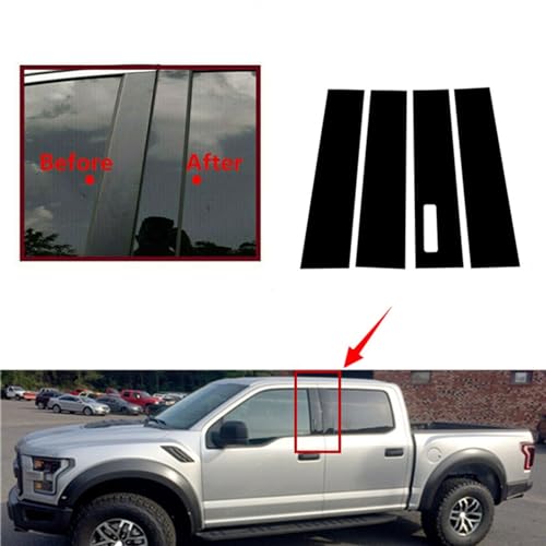 Accesorios de pilar para coche Ford F-150: cubierta de postes de puerta negro brillante 4