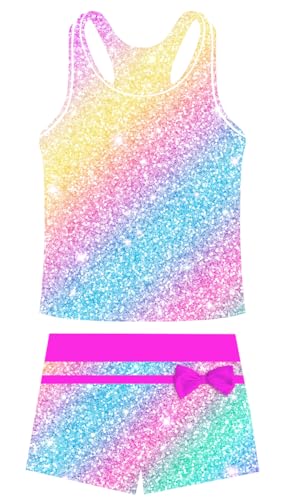 Image of UNIFACO Girls Swimsuits Two Piece Tankini Bathing Suits Boyshort Summer Beach Rash Guard Swimwear for 4-13T