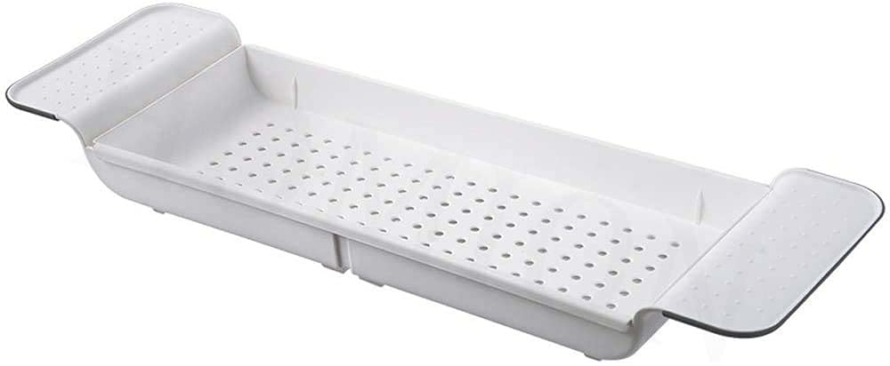 Homion White Expandable Bath Tub Shelf Storage Caddy Bridge Orgainser Tidy Non-Slip Extending Grip (White)