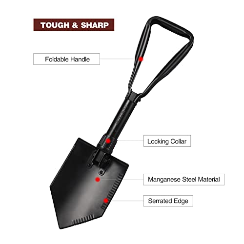 REDCAMP Folding Camping Shovel, High Carbon Steel