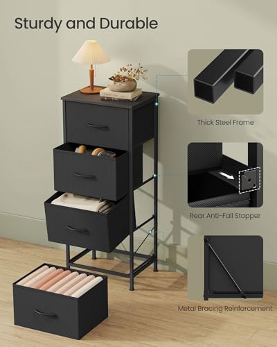 Image of SONGMICS BELLAH Collection - Dresser for Bedroom, Chest of Drawers, Storage Organizer Unit, Closet, Entryway, Steel, 4 Drawers, Modern, Ink Black and Ebony Black ULGS314B01S