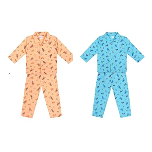 Image of PARILIFESTYLE Cotton Night Suit Full Sleeves, Printed, Collared Neck, Pack of 2 for Unisex Kids