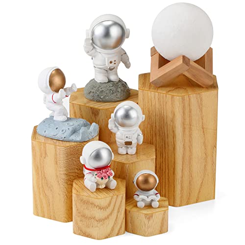 Image of Jetec 12 Pcs Hexagonal Jewelry Display Risers Hexagonal Market Display Risers Stands Acrylic Showcase Acrylic Stand for Jewelry Model Figures Decoration, 6 Sizes (Woodgrain)
