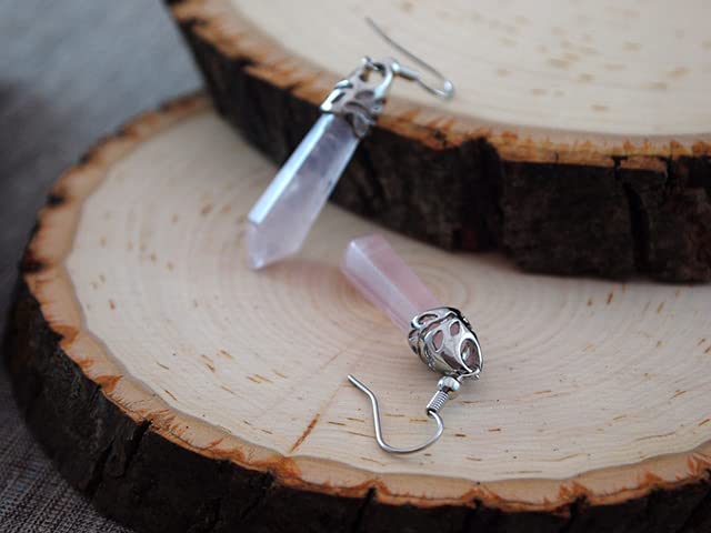 Miniatura 7 de Rose Quartz Dangle Earrings for Women Rose Quartz Crystal Drop Earrings Silver Pink Quartz Earrings Stone of Love and Beauty Gift for Anniversary